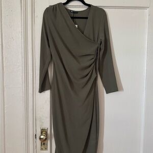 Zara Elegant Olive Green Draped Dress